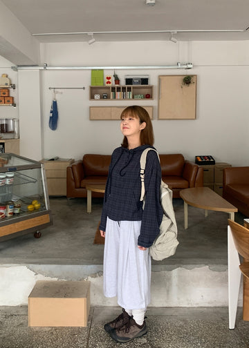 Tsuke Vintage String Check Long Sleeve Hood